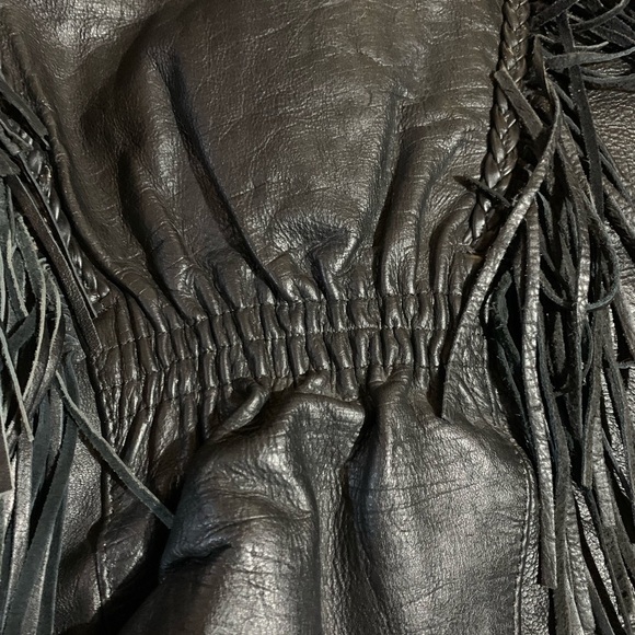 EXTREMELY HEAVY BULL SKIN Black Leather Jacket with Red Suede Roses as Accents - Picture 7 of 16